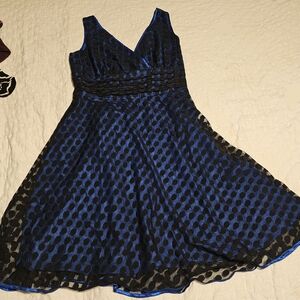 Robbie Bee Blue and Black Fit and Flare Dress